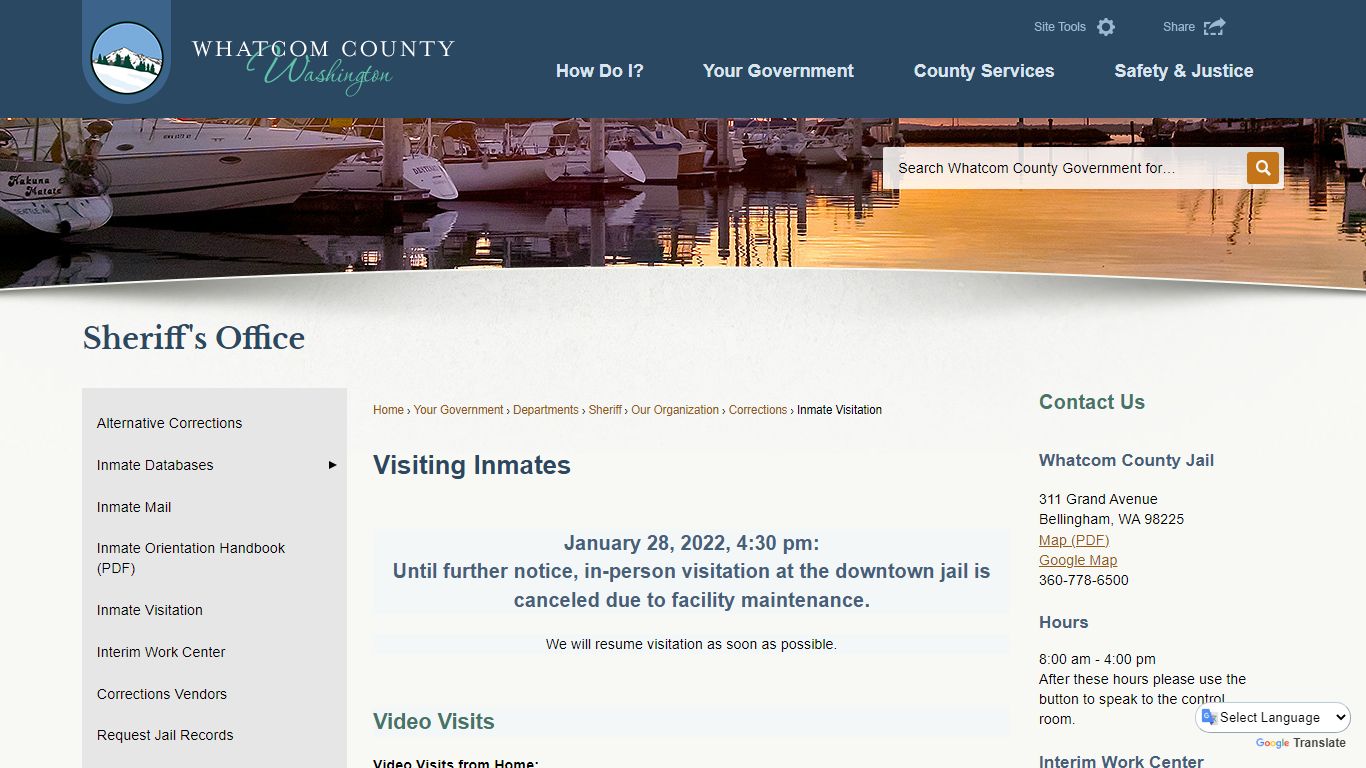 Visiting Inmates | Whatcom County, WA - Official Website
